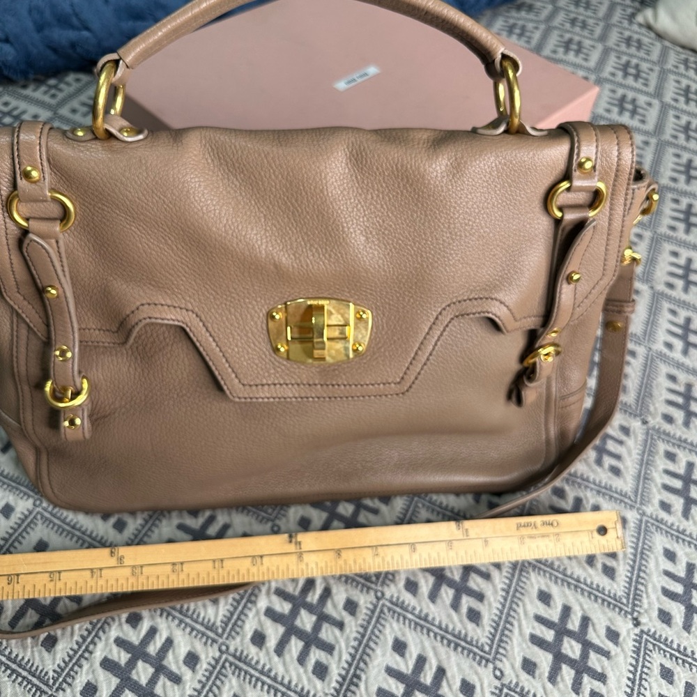 Chic Brown Leather Satchel with Gold Accents